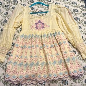 Embroidered Yellow Dress with Floral Design